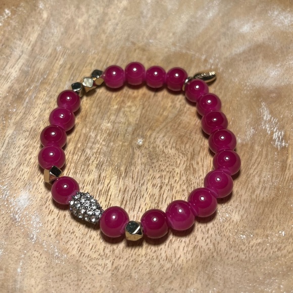 Express Pink Beaded Rhinestone Accent Stretchy Bracelet - Picture 3 of 11